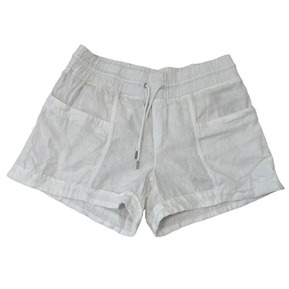 Athleta 100% Linen Pull-On Elastic Waist Shorts Pockets Breathable White size 14 - Picture 1 of 7